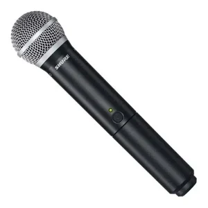 Transmisor inalámbrico de mano Shure BLX2/PG58-J10 con cápsula dinámica PG58 y botón de encendido.