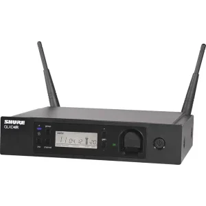 Receptor inalámbrico Shure GLXD4R con diseño rackeable y pantalla LCD frontal.