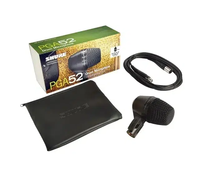 Micrófono Shure PGA52-XLR para bombo, incluye cable XLR, estuche y caja original.