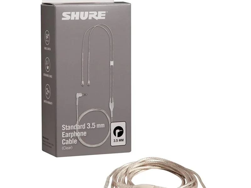 Cable transparente Shure EAC64CL de 64 pulgadas para audífonos in-ear con conectores MMCX y plug 3.5 mm.