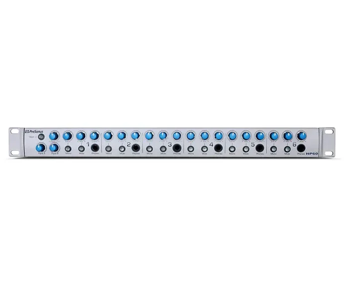 Distribuidor de audífonos de 6 canales PreSonus HP60 color plata con controles de mezcla independientes