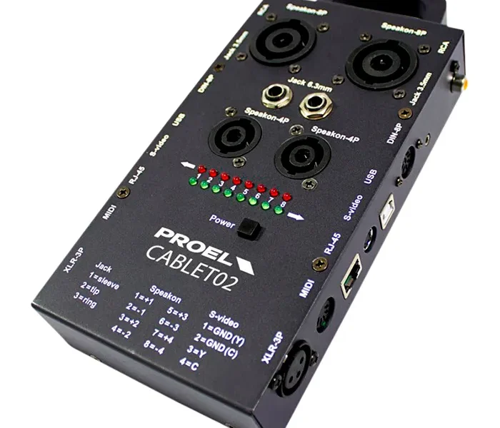 Probador de cables profesional PROEL CABLET02 con múltiples conectores