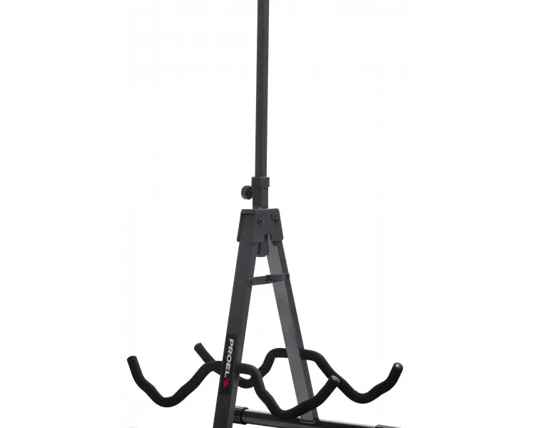 Soporte doble para guitarra y bajo PROEL FC820, estructura en A con gancho superior