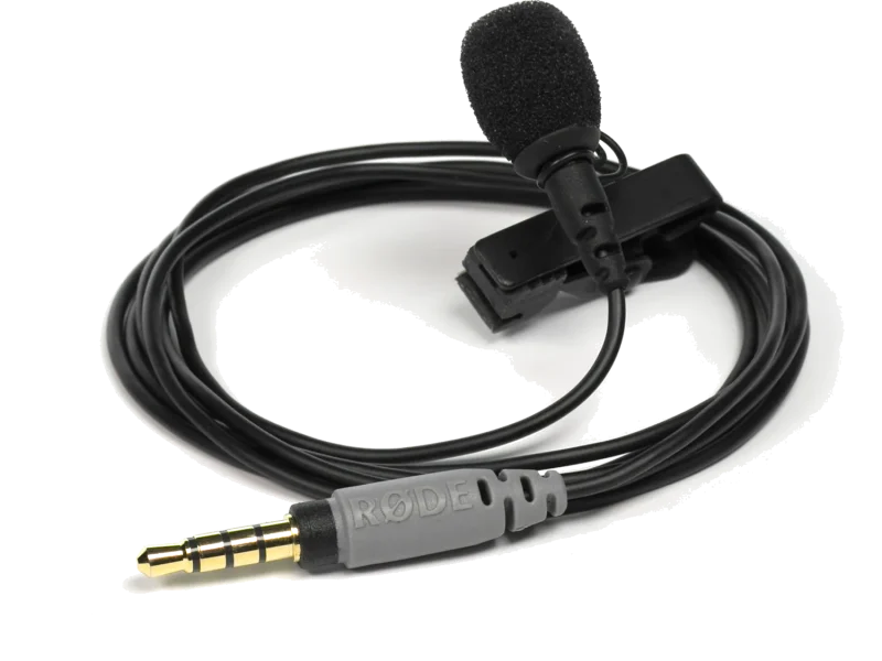 Micrófono de solapa Rode SmartLav con conector TRRS para teléfonos móviles.