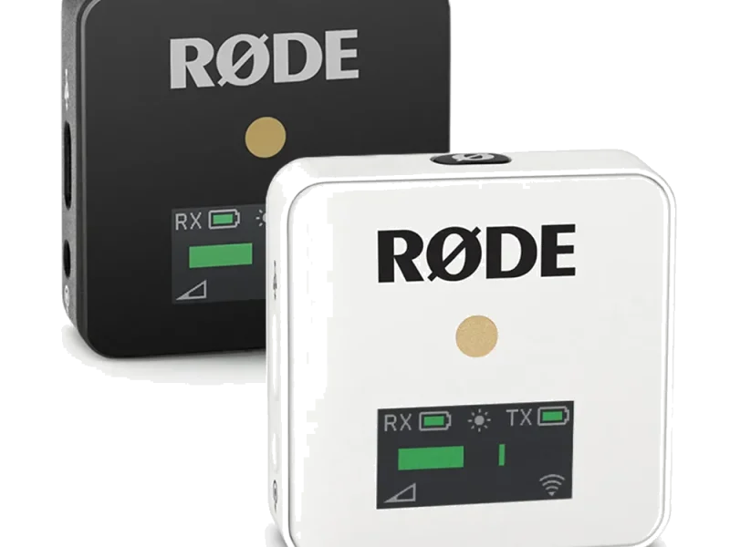 Sistema de micrófono inalámbrico RØDE Wireless GO con transmisor y receptor compactos.