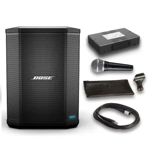 Kit de sonido con altavoz Bose S1 Pro, batería, micrófono Shure PGA48 y accesorios.