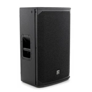 Cabina activa Electro-Voice EKX12P vista lateral con rejilla metálica y diseño profesional.