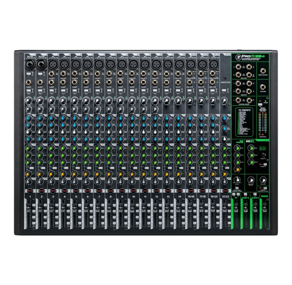 Mezclador Mackie ProFX22v3 de 22 Canales Mezclador Mackie ProFX22v3 con 22 canales, efectos integrados y conectividad USB
