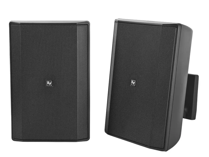 Parlantes ambientales Electro-Voice EVID-S 8.2TB, par en color negro con soporte de instalación.