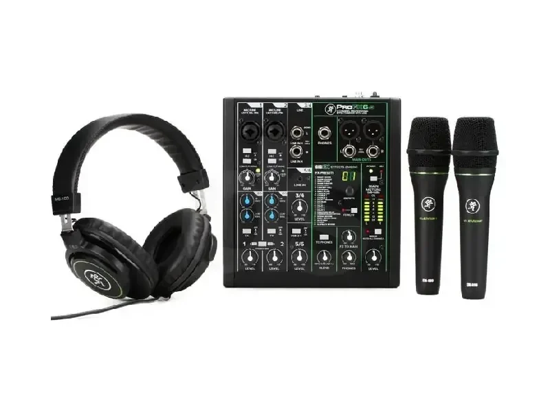 Combo de estudio Mackie Performer Bundle con mixer, micrófonos y audífonos