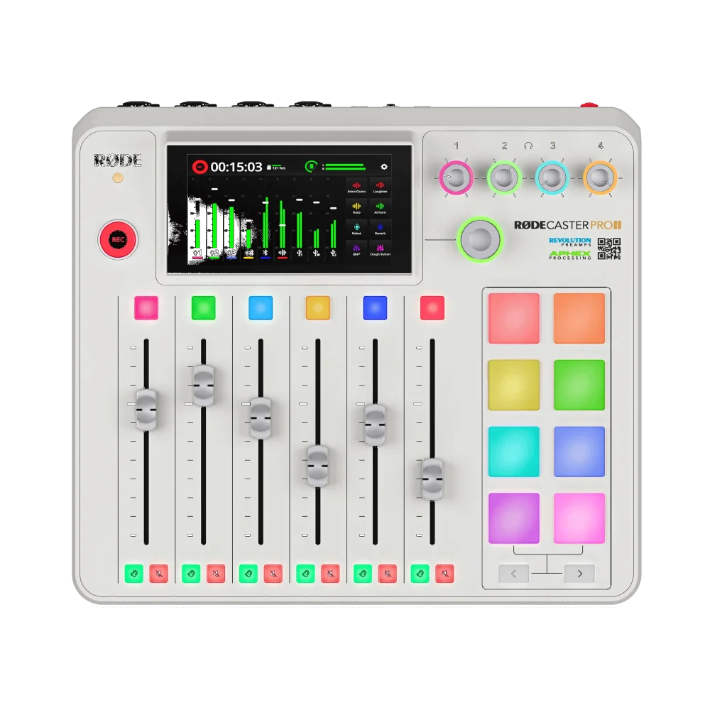 RØDECaster Pro II - White Consola RØDECaster Pro II blanca para producción profesional de audio.