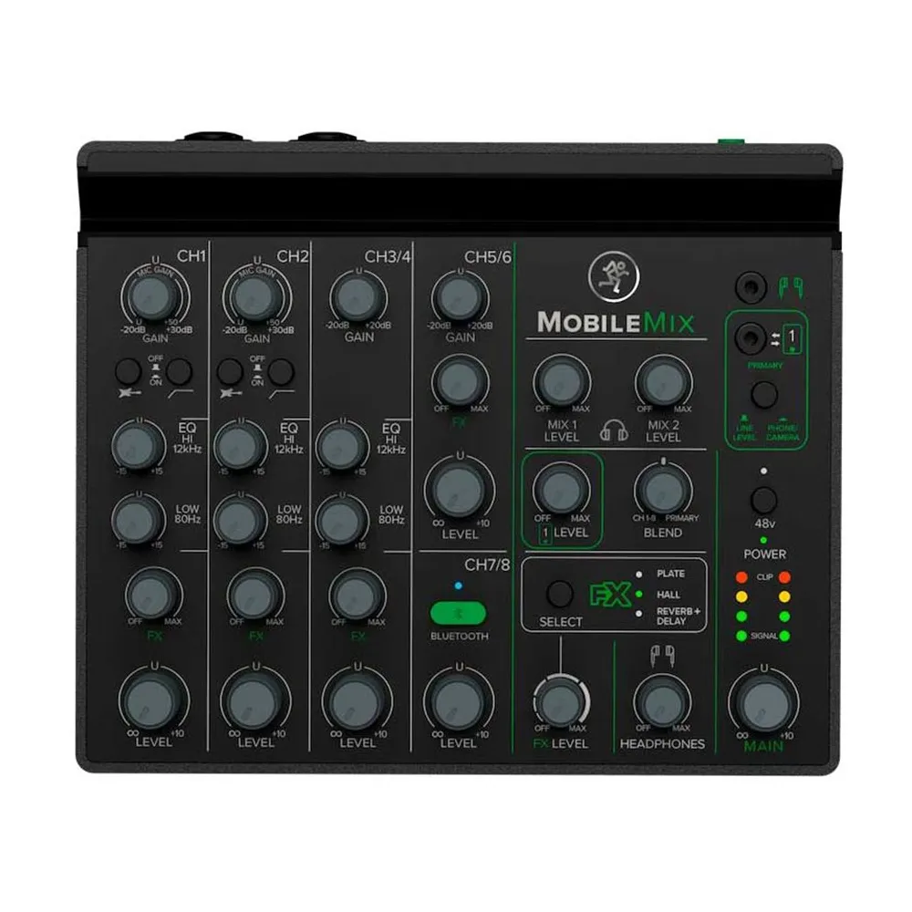 Mackie MobileMix | Mezclador de Audio Portátil para Streaming y DJs Mackie MobileMix mezclador portátil para streaming y DJs con conectividad Bluetooth y controles de efectos.